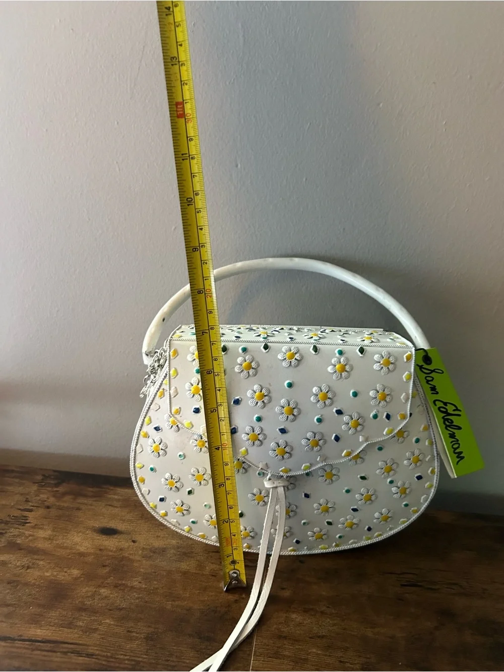 Sam Edelman White Daisy Studded Top-Handle Satchel